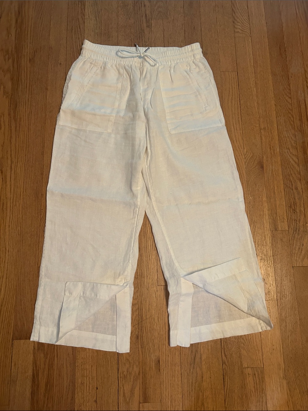 Athleta White Wide-Leg Cropped Linen-Blend Pants